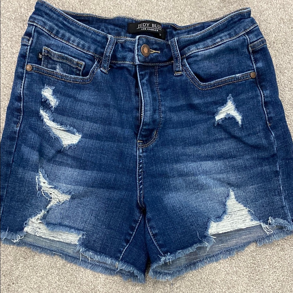 Judy Blue Women's Ripped Jean Shorts - Dark Blue